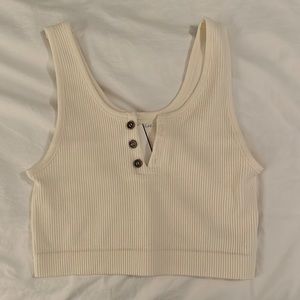 By Together S/M cream ribbed button down crop tank